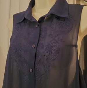 Forever 21 Blue Sheer Button Down Top Size L